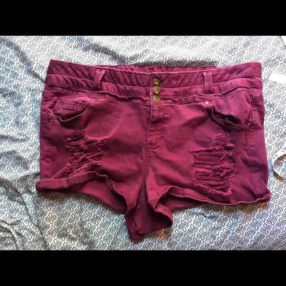 Blue Spice Burgundy Jean Shorts